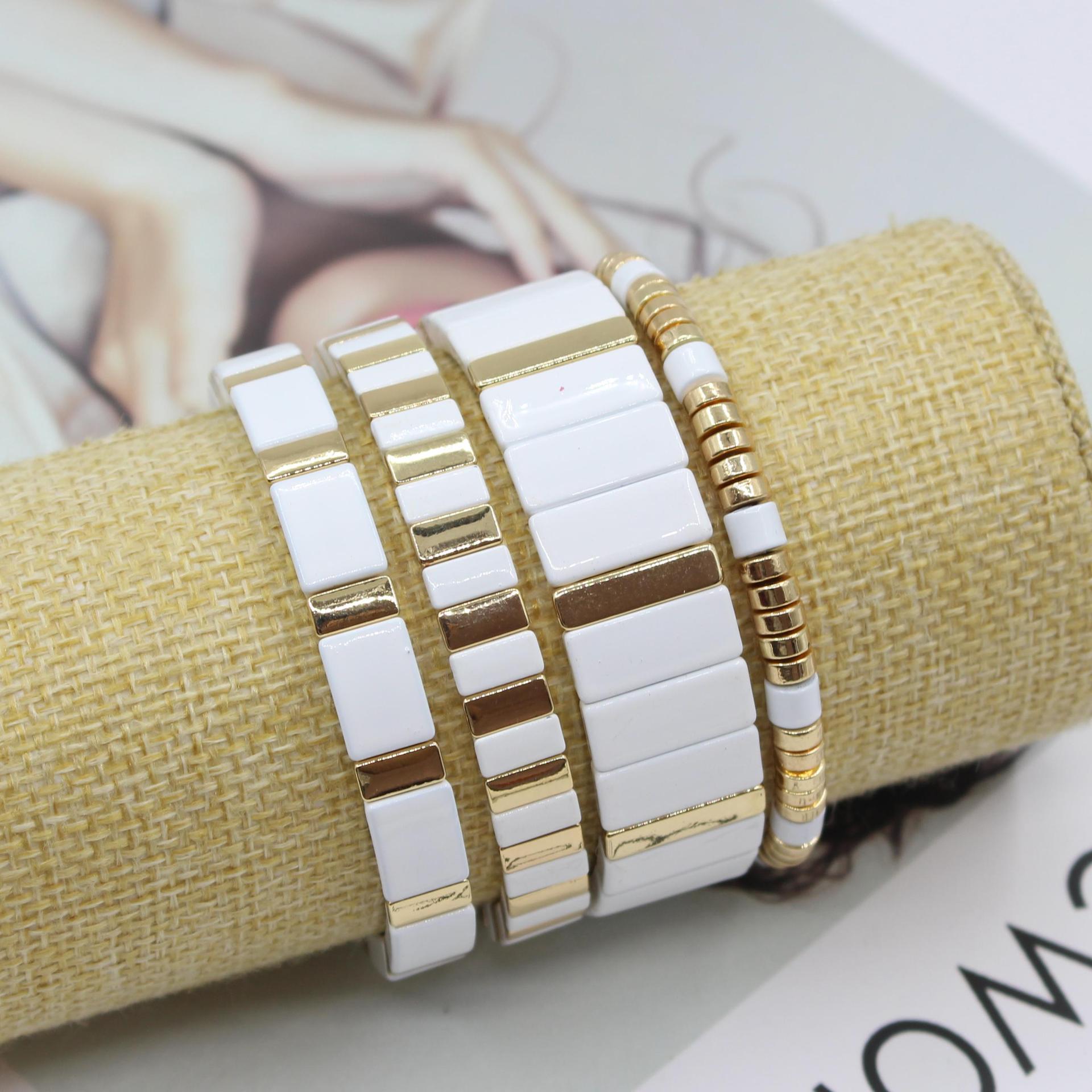 Ceramic Link Bracelet - Boheems Emaille Wit Koude Wind Herfst-
