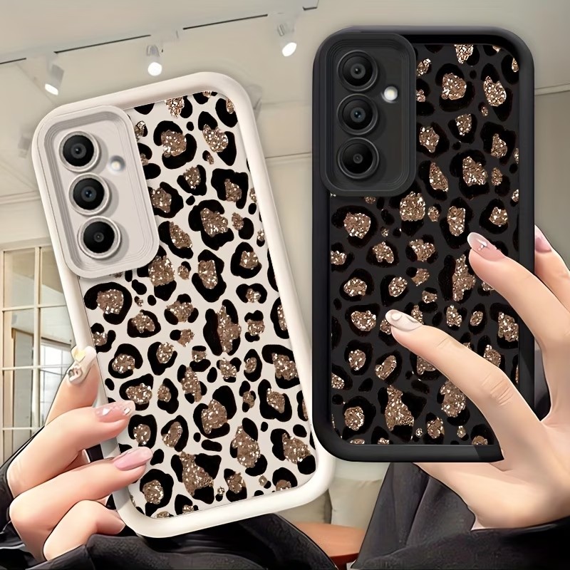 Samsung Galaxy A55 - Glitter luipaardprint siliconen telefoonhoesje voor Samsung