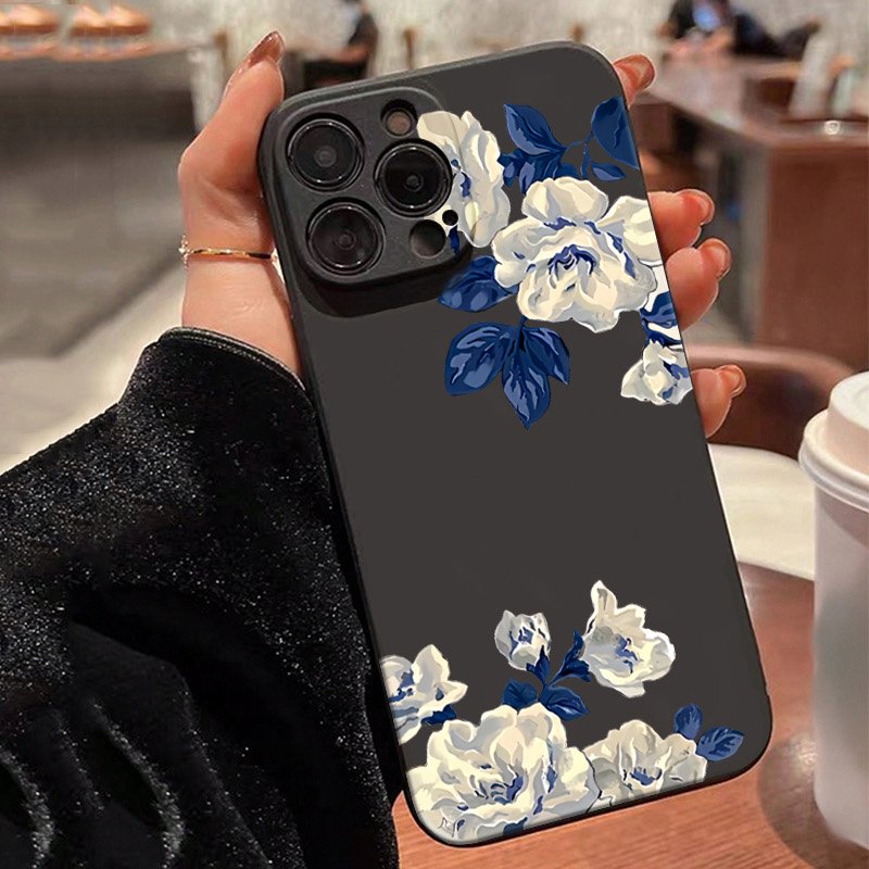 Samsung Galaxy A55 - Blauw en witte bloem telefoonhoesje voor